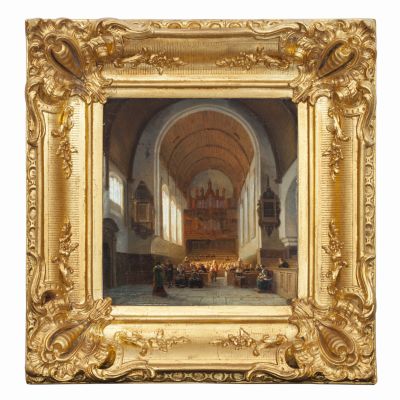 Kerkinterieur in Antwerpen, ca. 1855. Particuliere collectie.