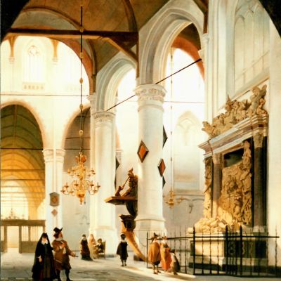 Oude Kerk te Delft met het grafmonument van Maarten Harpertsz. Tromp, 1843. Particuliere collectie.